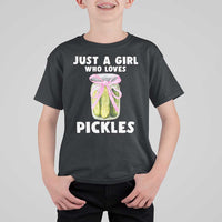 Just a Girl Who Loves Pickles T Shirt For Kid Pickle Jars with Coquette Bow - Wonder Print Shop