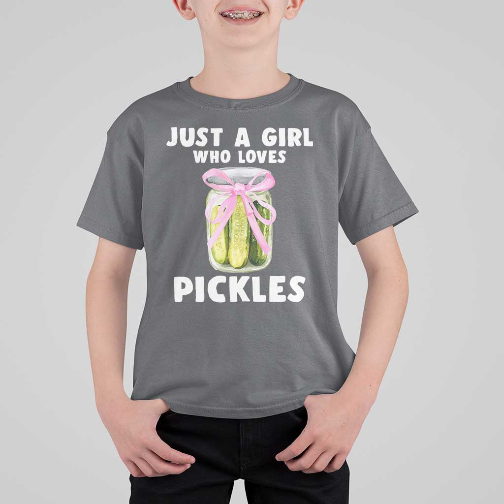 Just a Girl Who Loves Pickles T Shirt For Kid Pickle Jars with Coquette Bow - Wonder Print Shop