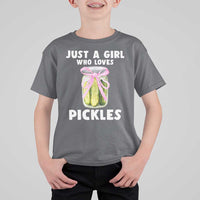 Just a Girl Who Loves Pickles T Shirt For Kid Pickle Jars with Coquette Bow - Wonder Print Shop