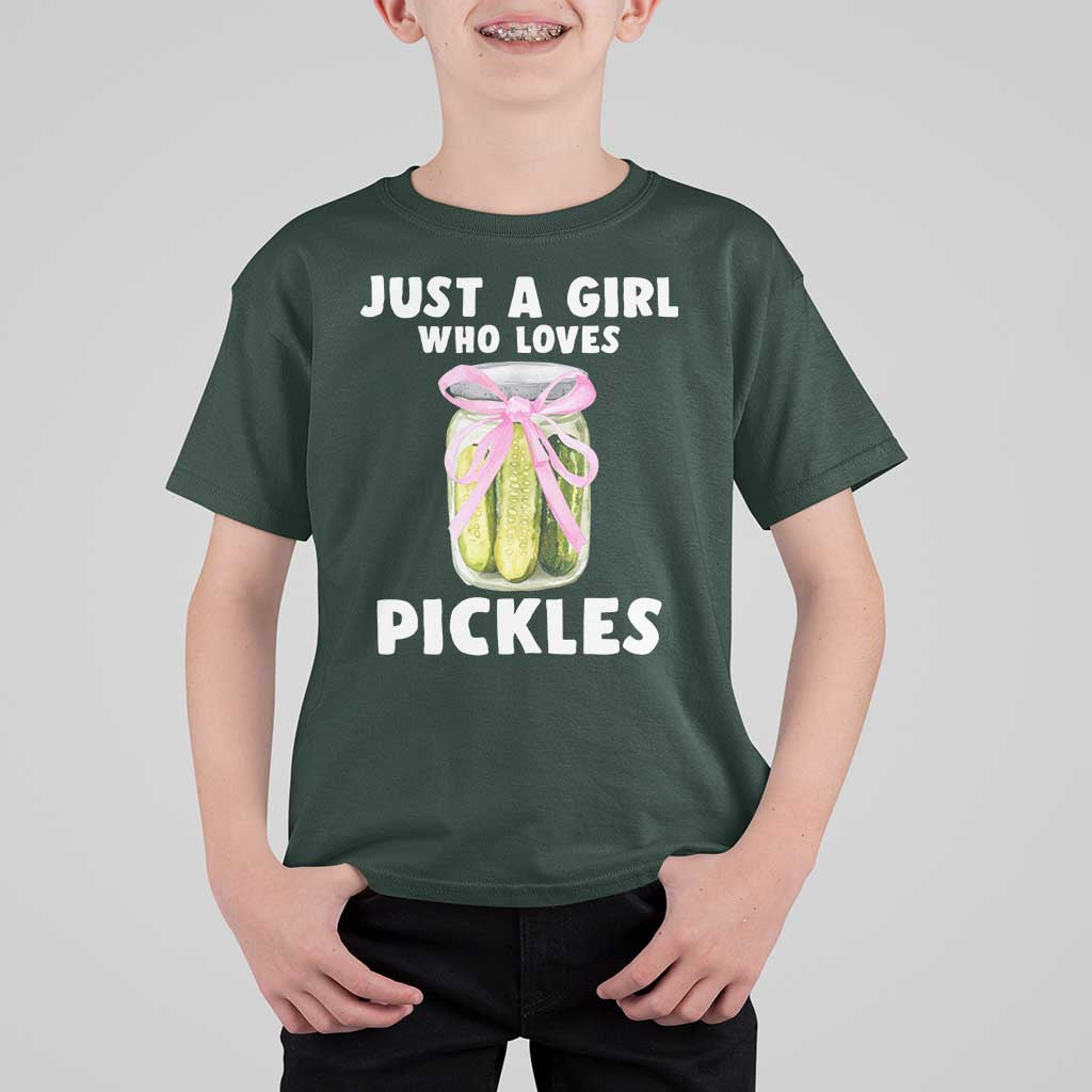 Just a Girl Who Loves Pickles T Shirt For Kid Pickle Jars with Coquette Bow - Wonder Print Shop