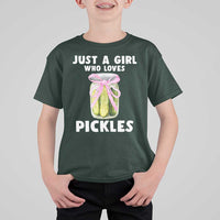 Just a Girl Who Loves Pickles T Shirt For Kid Pickle Jars with Coquette Bow - Wonder Print Shop