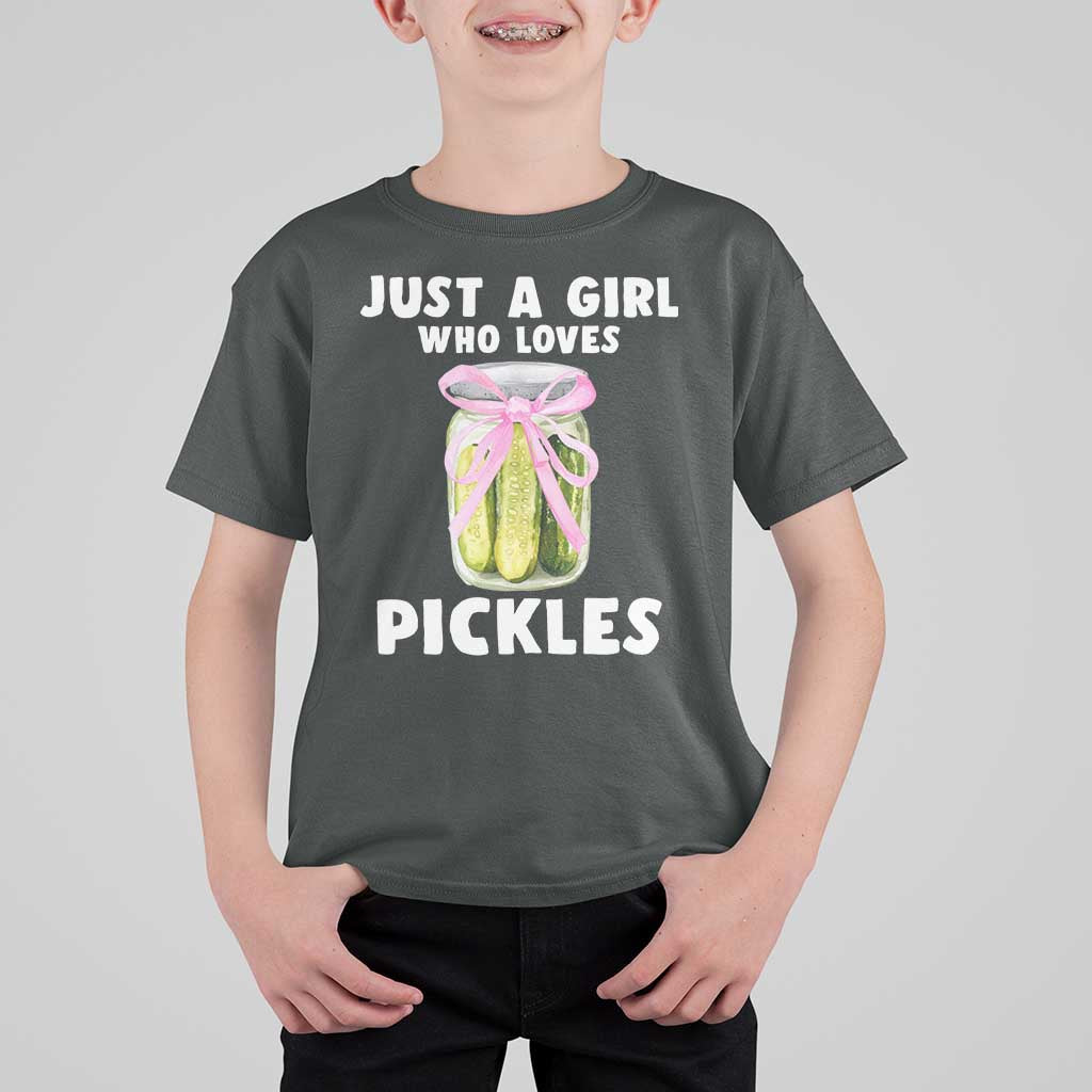 Just a Girl Who Loves Pickles T Shirt For Kid Pickle Jars with Coquette Bow - Wonder Print Shop