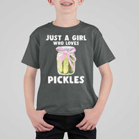 Just a Girl Who Loves Pickles T Shirt For Kid Pickle Jars with Coquette Bow - Wonder Print Shop