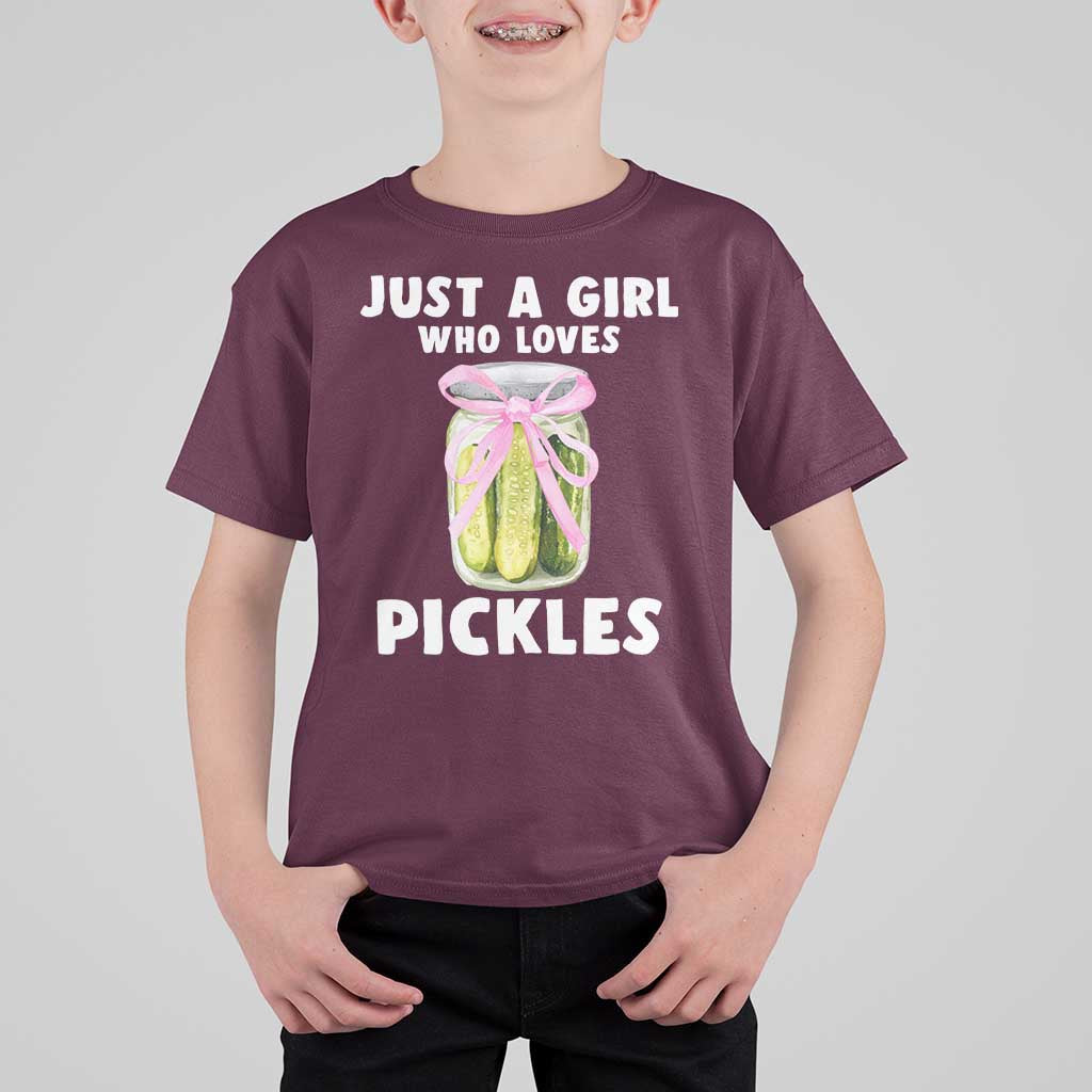 Just a Girl Who Loves Pickles T Shirt For Kid Pickle Jars with Coquette Bow - Wonder Print Shop