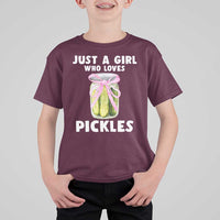 Just a Girl Who Loves Pickles T Shirt For Kid Pickle Jars with Coquette Bow - Wonder Print Shop