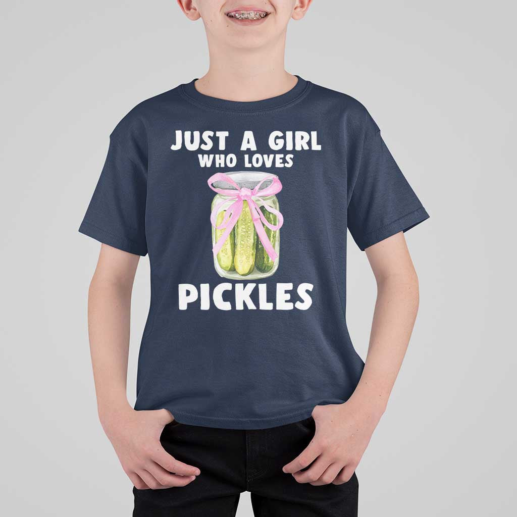 Just a Girl Who Loves Pickles T Shirt For Kid Pickle Jars with Coquette Bow - Wonder Print Shop