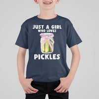 Just a Girl Who Loves Pickles T Shirt For Kid Pickle Jars with Coquette Bow - Wonder Print Shop