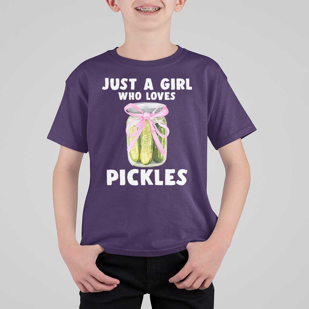 Just a Girl Who Loves Pickles T Shirt For Kid Pickle Jars with Coquette Bow - Wonder Print Shop