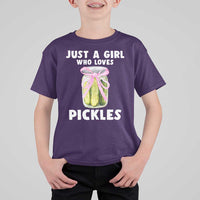 Just a Girl Who Loves Pickles T Shirt For Kid Pickle Jars with Coquette Bow - Wonder Print Shop