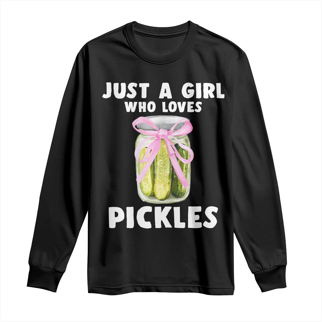 Just a Girl Who Loves Pickles Long Sleeve Shirt Pickle Jars with Coquette Bow - Wonder Print Shop