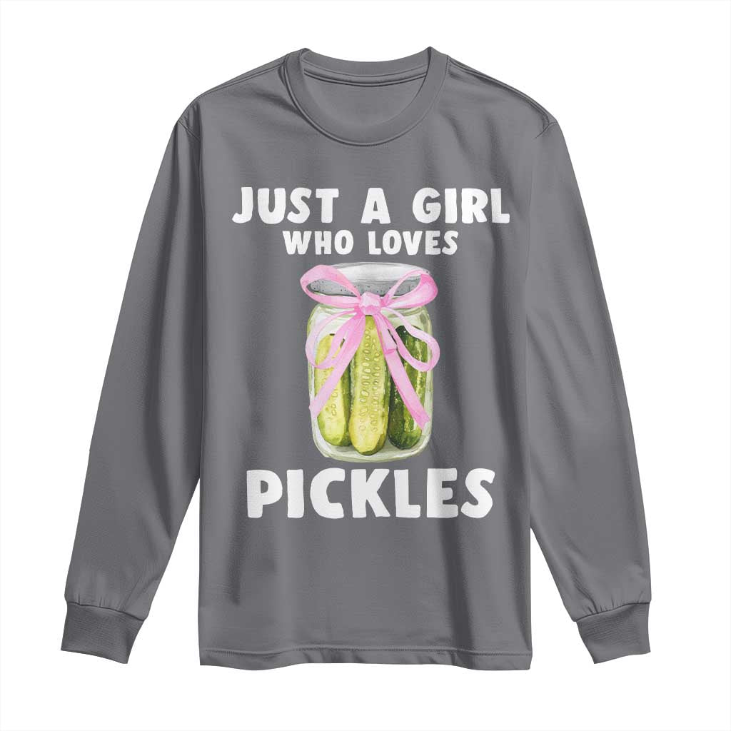 Just a Girl Who Loves Pickles Long Sleeve Shirt Pickle Jars with Coquette Bow - Wonder Print Shop