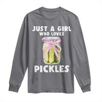 Just a Girl Who Loves Pickles Long Sleeve Shirt Pickle Jars with Coquette Bow - Wonder Print Shop