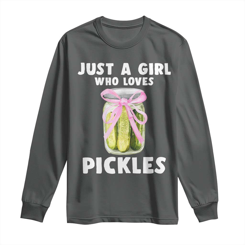 Just a Girl Who Loves Pickles Long Sleeve Shirt Pickle Jars with Coquette Bow - Wonder Print Shop