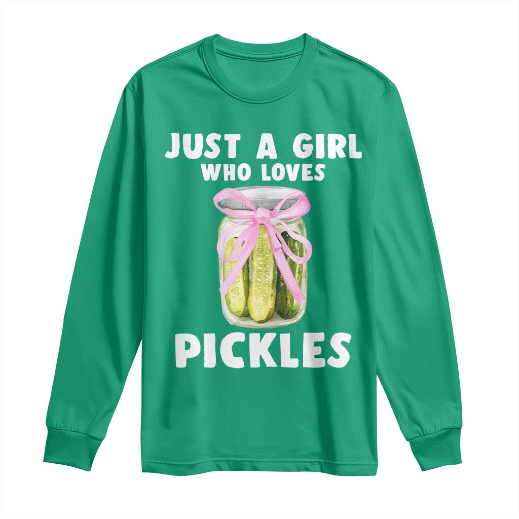 Just a Girl Who Loves Pickles Long Sleeve Shirt Pickle Jars with Coquette Bow - Wonder Print Shop