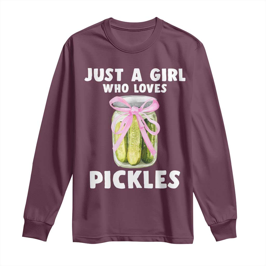 Just a Girl Who Loves Pickles Long Sleeve Shirt Pickle Jars with Coquette Bow - Wonder Print Shop