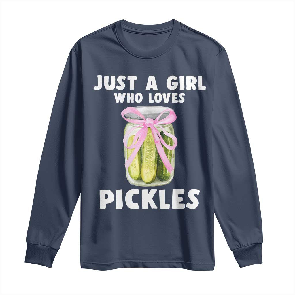 Just a Girl Who Loves Pickles Long Sleeve Shirt Pickle Jars with Coquette Bow - Wonder Print Shop