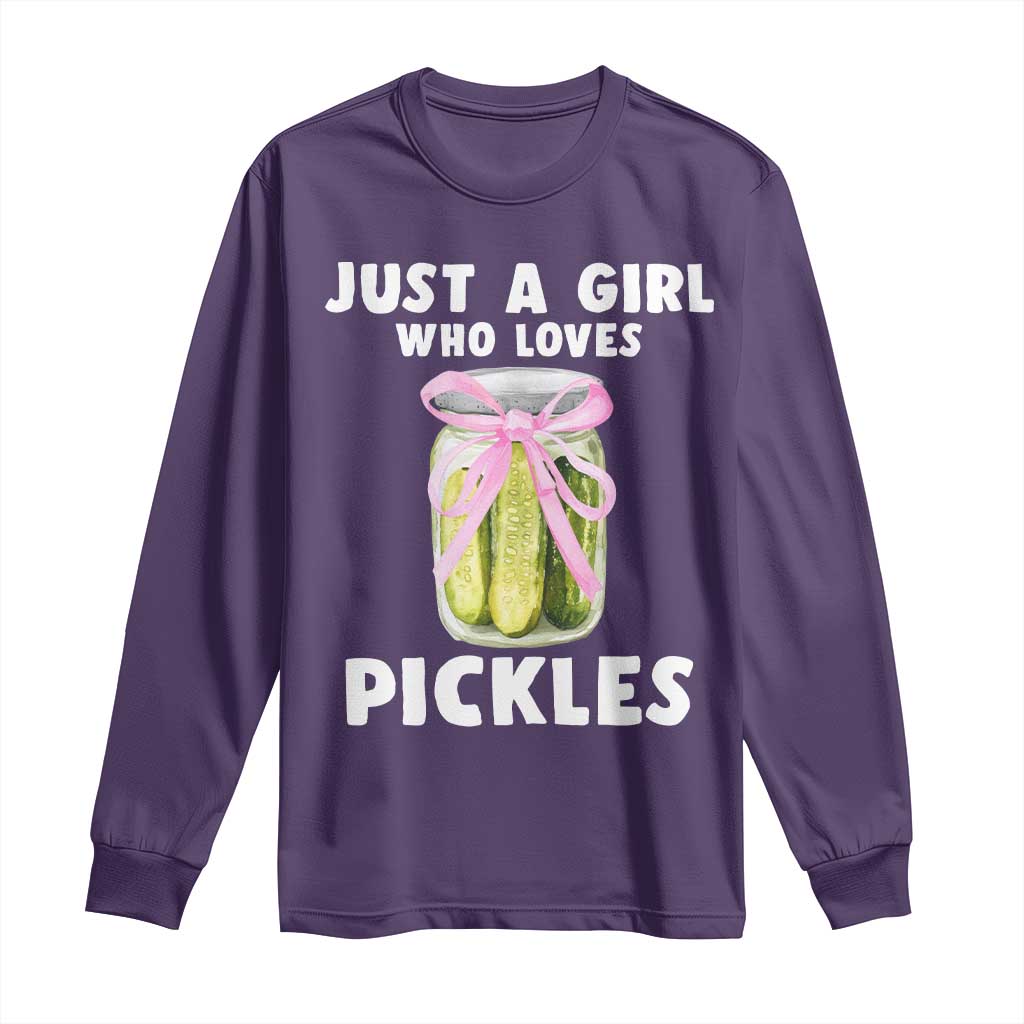 Just a Girl Who Loves Pickles Long Sleeve Shirt Pickle Jars with Coquette Bow - Wonder Print Shop
