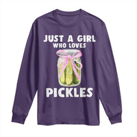 Just a Girl Who Loves Pickles Long Sleeve Shirt Pickle Jars with Coquette Bow - Wonder Print Shop