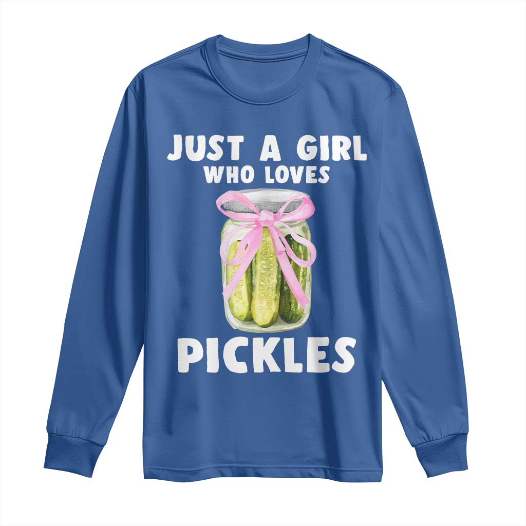Just a Girl Who Loves Pickles Long Sleeve Shirt Pickle Jars with Coquette Bow - Wonder Print Shop