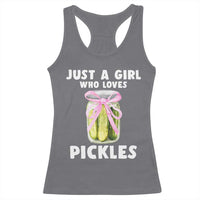 Just a Girl Who Loves Pickles Racerback Tank Top Pickle Jars with Coquette Bow - Wonder Print Shop