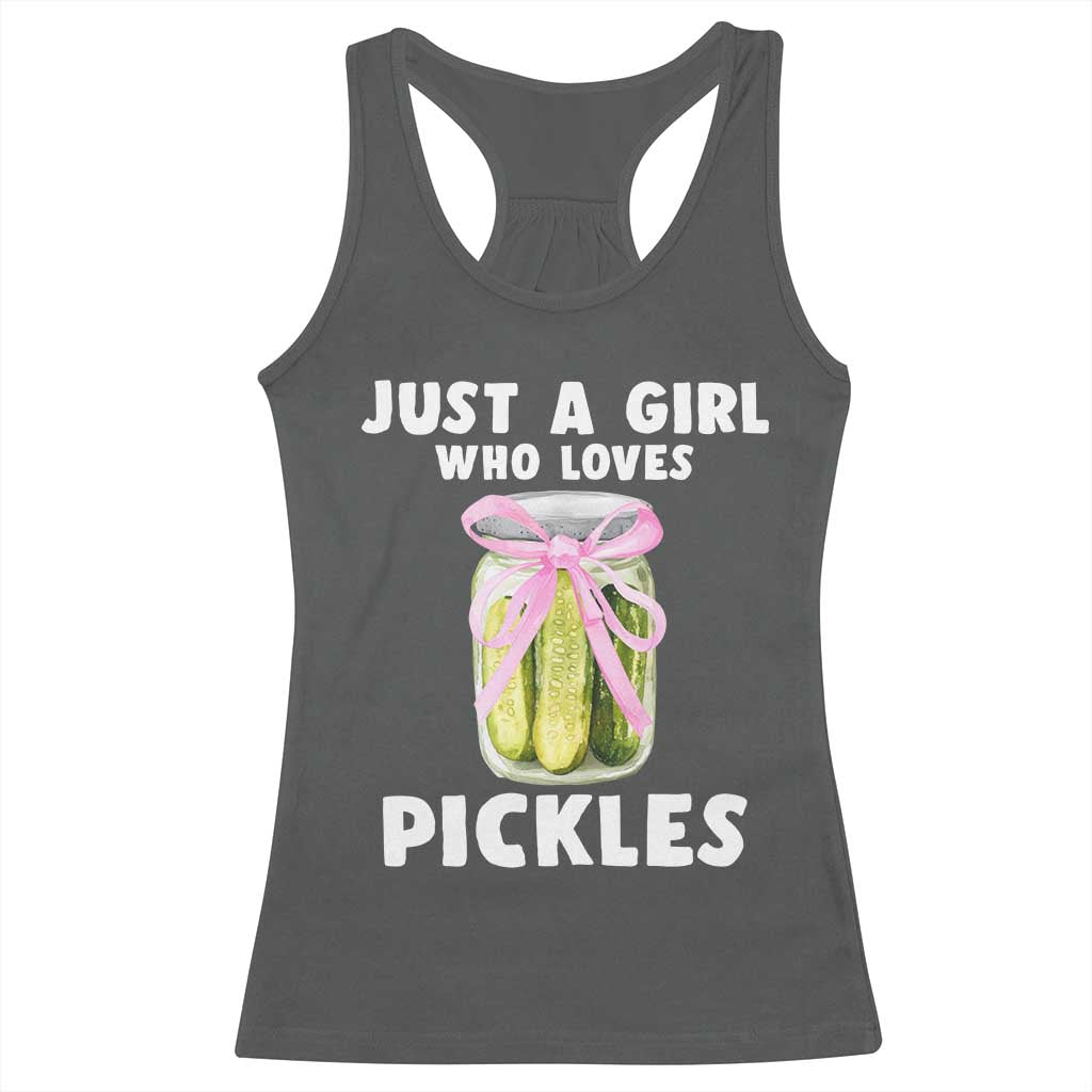 Just a Girl Who Loves Pickles Racerback Tank Top Pickle Jars with Coquette Bow - Wonder Print Shop
