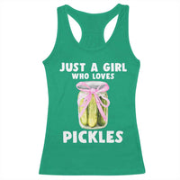 Just a Girl Who Loves Pickles Racerback Tank Top Pickle Jars with Coquette Bow - Wonder Print Shop
