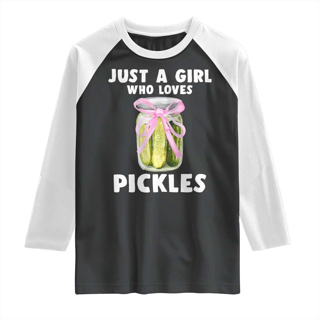 Just a Girl Who Loves Pickles Raglan Shirt Pickle Jars with Coquette Bow - Wonder Print Shop