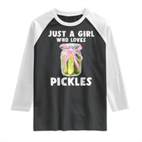 Just a Girl Who Loves Pickles Raglan Shirt Pickle Jars with Coquette Bow - Wonder Print Shop