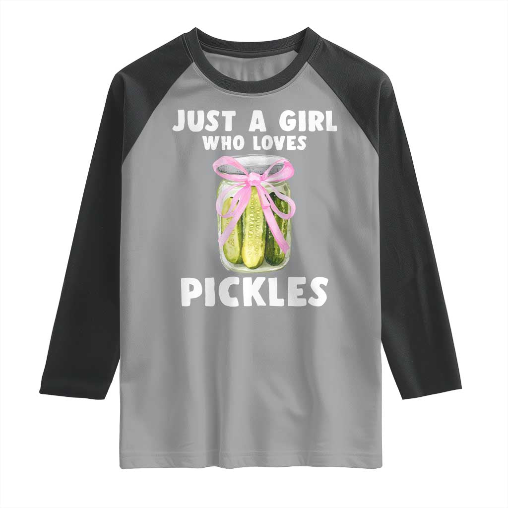 Just a Girl Who Loves Pickles Raglan Shirt Pickle Jars with Coquette Bow - Wonder Print Shop