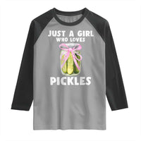 Just a Girl Who Loves Pickles Raglan Shirt Pickle Jars with Coquette Bow - Wonder Print Shop