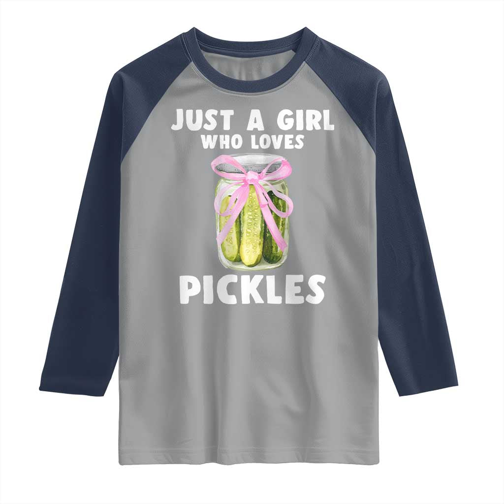 Just a Girl Who Loves Pickles Raglan Shirt Pickle Jars with Coquette Bow - Wonder Print Shop