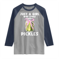 Just a Girl Who Loves Pickles Raglan Shirt Pickle Jars with Coquette Bow - Wonder Print Shop