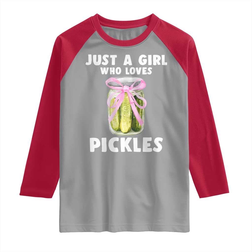 Just a Girl Who Loves Pickles Raglan Shirt Pickle Jars with Coquette Bow - Wonder Print Shop