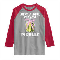 Just a Girl Who Loves Pickles Raglan Shirt Pickle Jars with Coquette Bow - Wonder Print Shop
