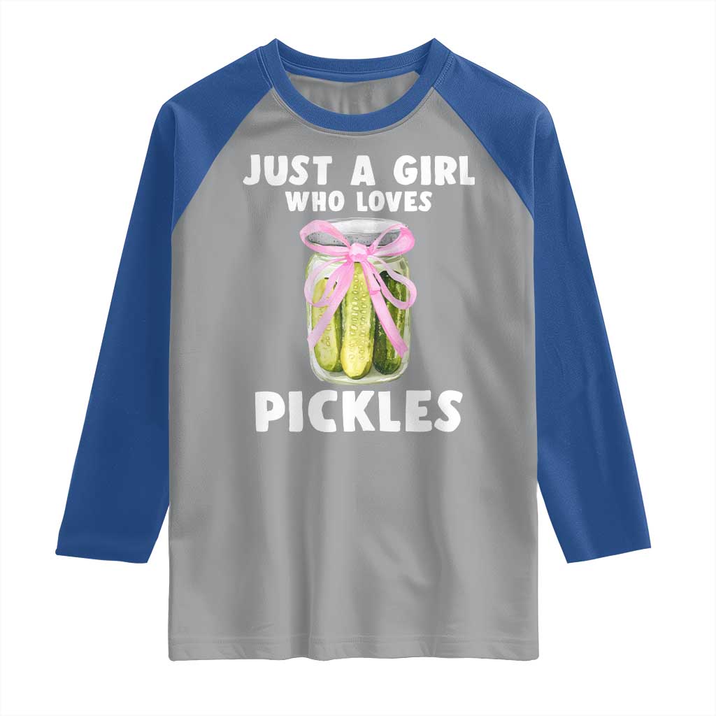 Just a Girl Who Loves Pickles Raglan Shirt Pickle Jars with Coquette Bow - Wonder Print Shop
