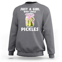 Just a Girl Who Loves Pickles Sweatshirt Pickle Jars with Coquette Bow - Wonder Print Shop