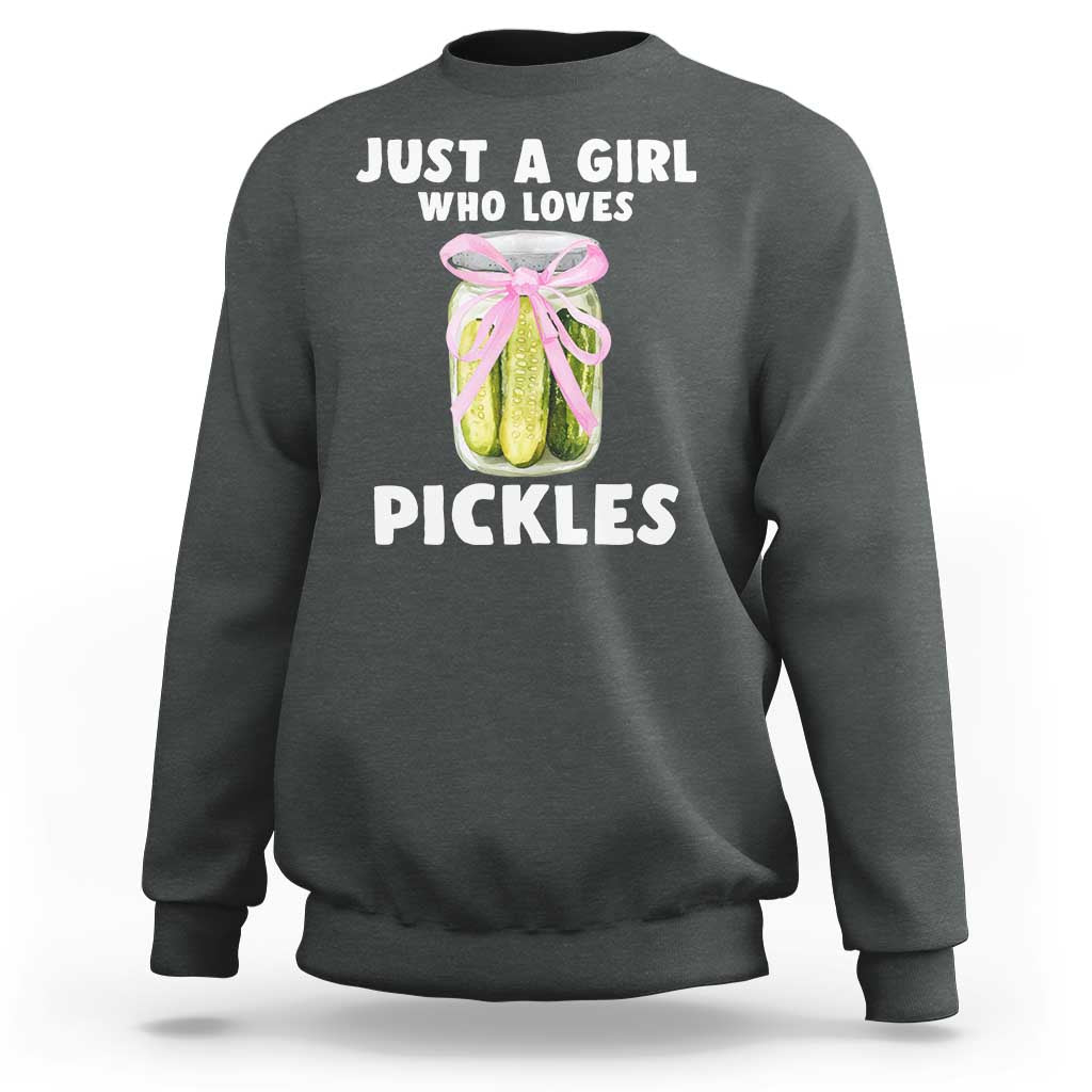 Just a Girl Who Loves Pickles Sweatshirt Pickle Jars with Coquette Bow - Wonder Print Shop