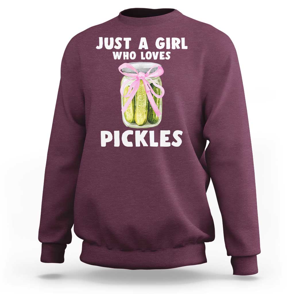 Just a Girl Who Loves Pickles Sweatshirt Pickle Jars with Coquette Bow - Wonder Print Shop
