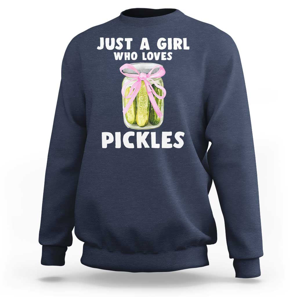 Just a Girl Who Loves Pickles Sweatshirt Pickle Jars with Coquette Bow - Wonder Print Shop