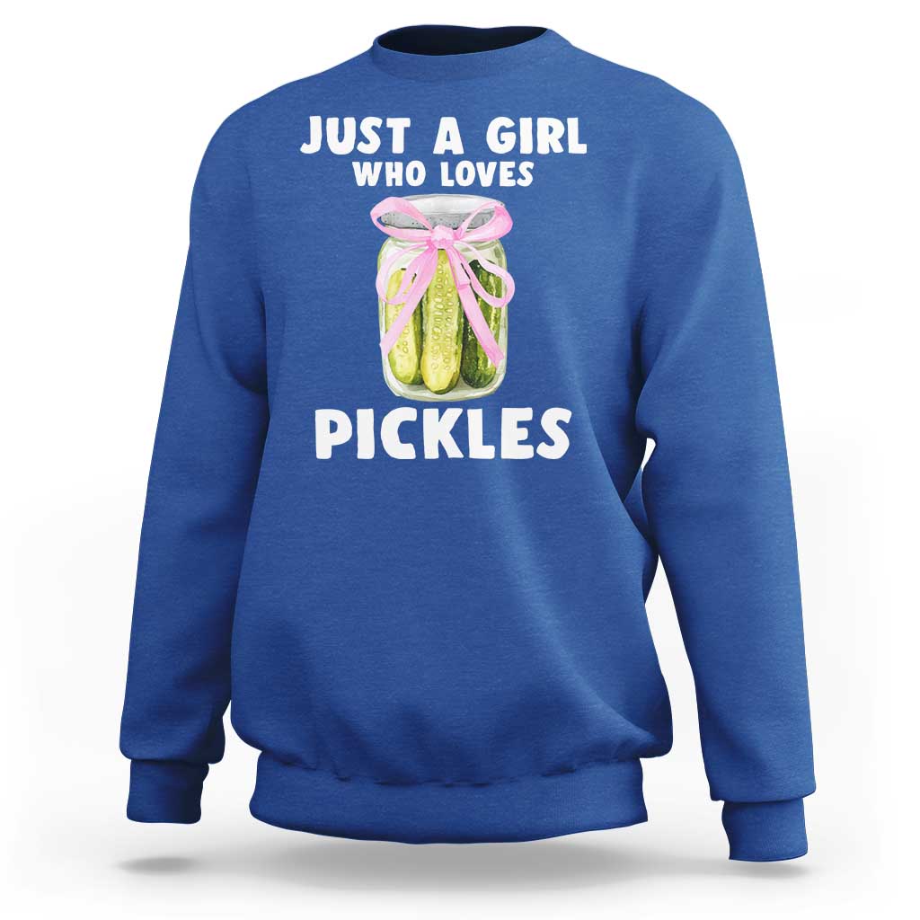 Just a Girl Who Loves Pickles Sweatshirt Pickle Jars with Coquette Bow - Wonder Print Shop
