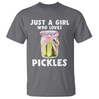 Just a Girl Who Loves Pickles T Shirt Pickle Jars with Coquette Bow - Wonder Print Shop