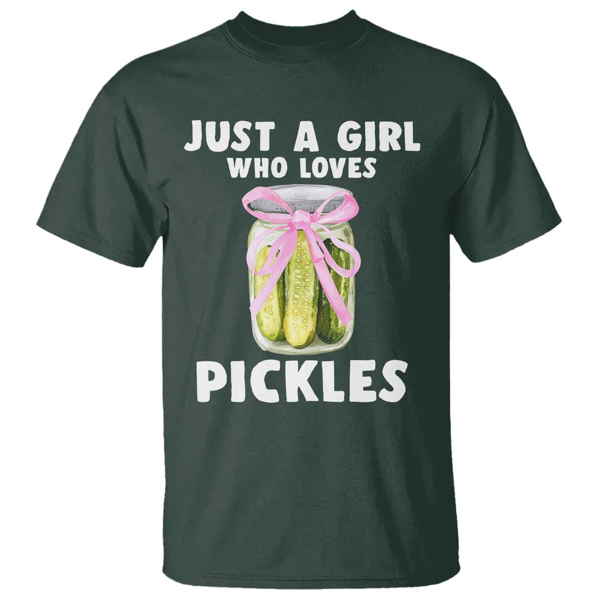 Just a Girl Who Loves Pickles T Shirt Pickle Jars with Coquette Bow - Wonder Print Shop