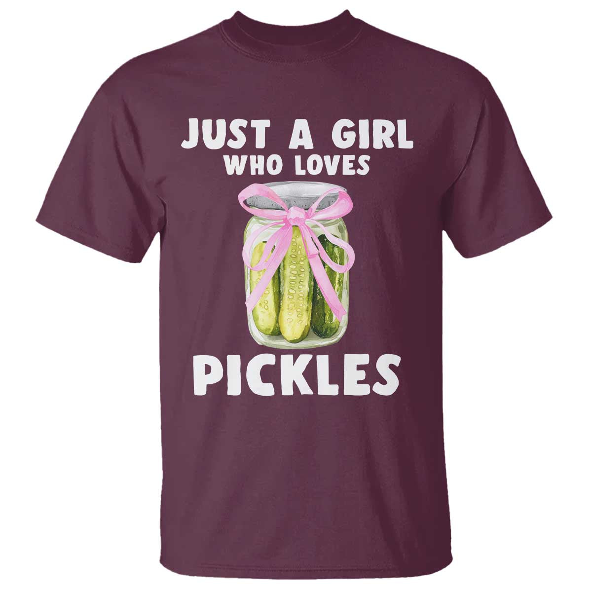 Just a Girl Who Loves Pickles T Shirt Pickle Jars with Coquette Bow - Wonder Print Shop