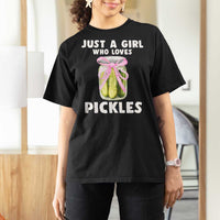 Just a Girl Who Loves Pickles T Shirt For Women Pickle Jars with Coquette Bow - Wonder Print Shop