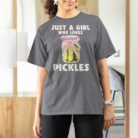 Just a Girl Who Loves Pickles T Shirt For Women Pickle Jars with Coquette Bow - Wonder Print Shop