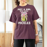 Just a Girl Who Loves Pickles T Shirt For Women Pickle Jars with Coquette Bow - Wonder Print Shop