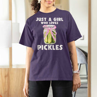 Just a Girl Who Loves Pickles T Shirt For Women Pickle Jars with Coquette Bow - Wonder Print Shop