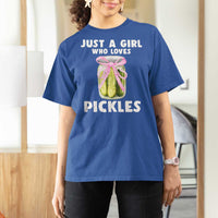 Just a Girl Who Loves Pickles T Shirt For Women Pickle Jars with Coquette Bow - Wonder Print Shop