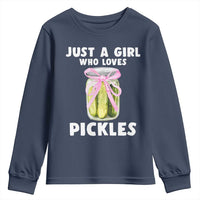 Just a Girl Who Loves Pickles Youth Sweatshirt Pickle Jars with Coquette Bow - Wonder Print Shop
