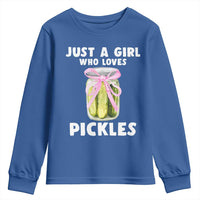 Just a Girl Who Loves Pickles Youth Sweatshirt Pickle Jars with Coquette Bow - Wonder Print Shop